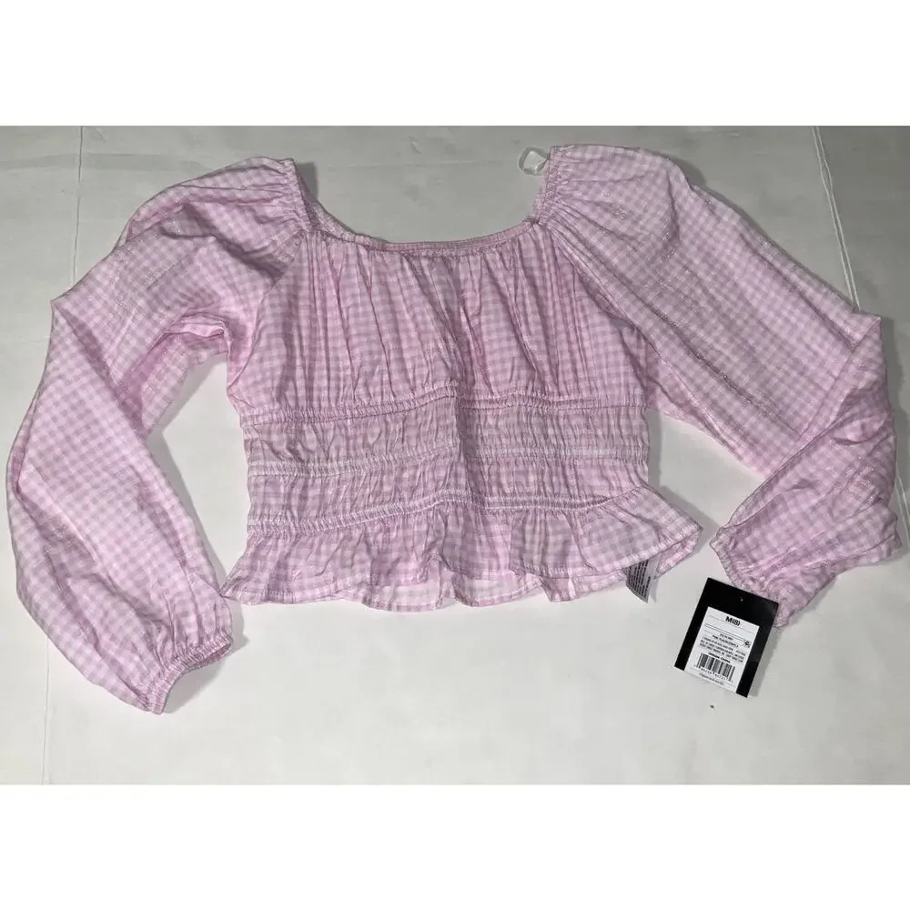 Art Class Girls M Top‎ Plaid Smocking Lightweight Ruched Waist Girly Casual